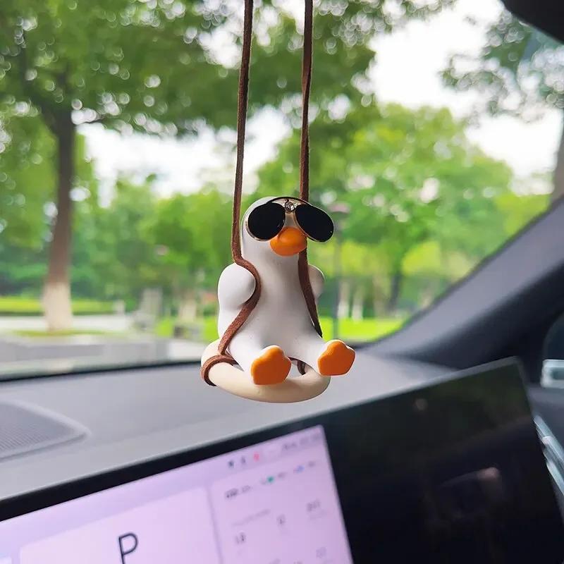 Cute Anime Car Interior Decoration Gypsum Swing Duck Auto Rearview Mirror Pendant For Kawai Car Decoration Accessories