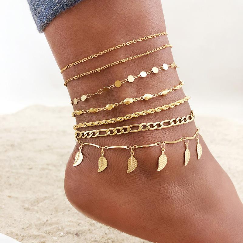 Stainless Steel Curb Cuban Chain Link Anklet  Women's Multi-layer Foot Chains Sister Bestfriend Summer Beach Gift