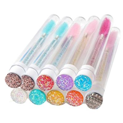 Juego de 10 tubos de varita de máscara de pestañas con pedrería de colores y cabezales de cepillo ajustables, cepillo de máscara de pestañas desechable para