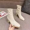 Women Ankle Boots Fashion Back Zippers Shoes Vintage Square Heels Autumn Winter Ladies Stretch Modern Booties 35-40