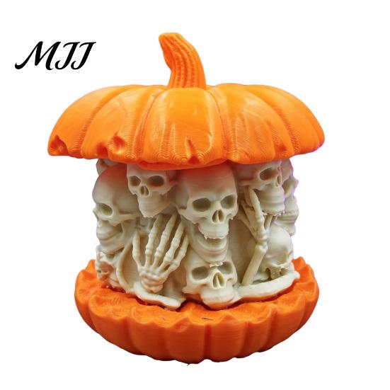 PLA Skull Pumpkin Ornament 3D Printed Figurine, Gothic Skeleton Statue, Horror Decor Creepy for Home Office Holiday Party Statue