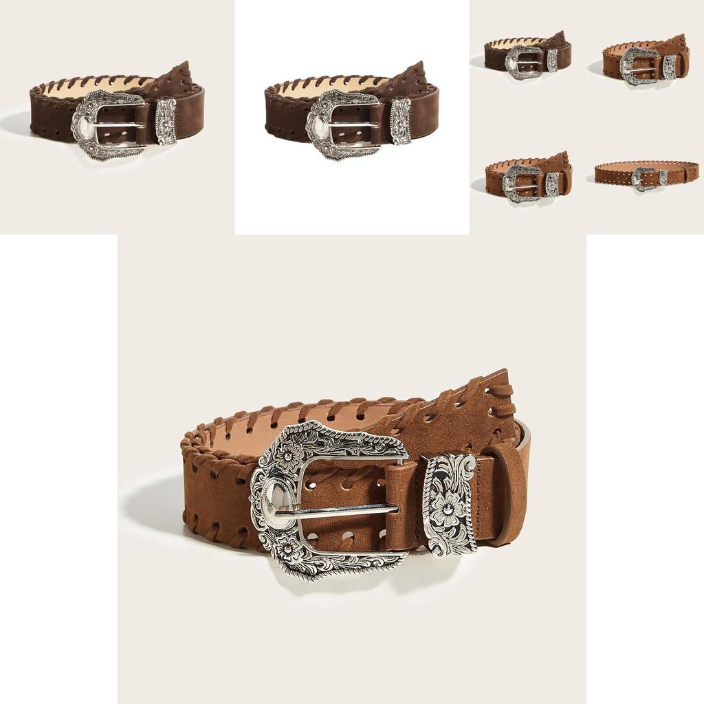 Fashionable Carved Metal Buckle Women Casual Suede Waist Belt For Women
