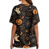 Women V Neck Printed Short Sleeve Scrub Top with Side Slits and Pockets Halloween Themed Comfortable Fit