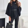 Women's Fashion Waist Tie Woolen Cape Coat