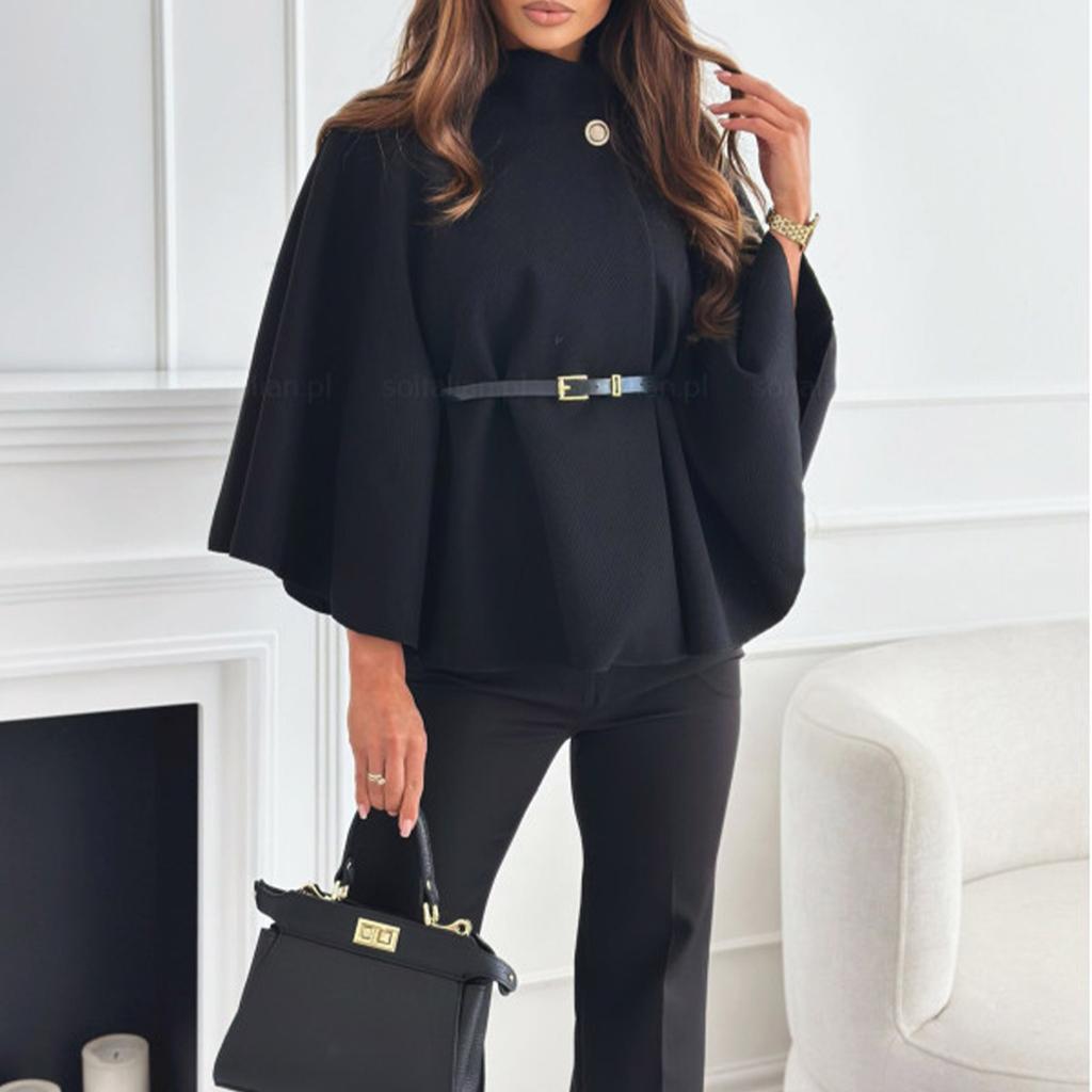 Women's Fashion Waist Tie Woolen Cape Coat