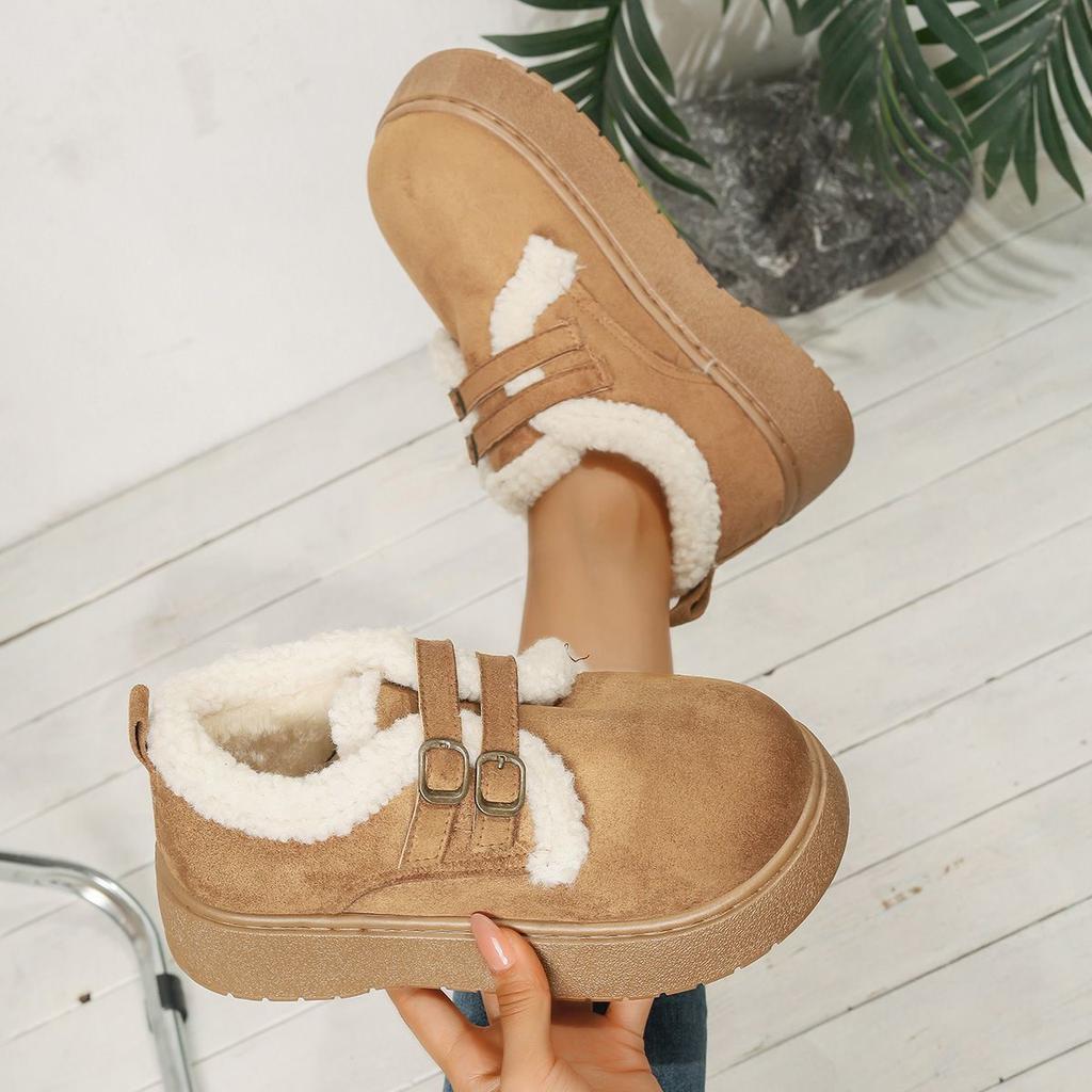 Fashion Versatile Double Buckle Retro Women's Birkenstocks 2025 Autumn and Winter New Thick-soled Plush Cotton Shoes Women's