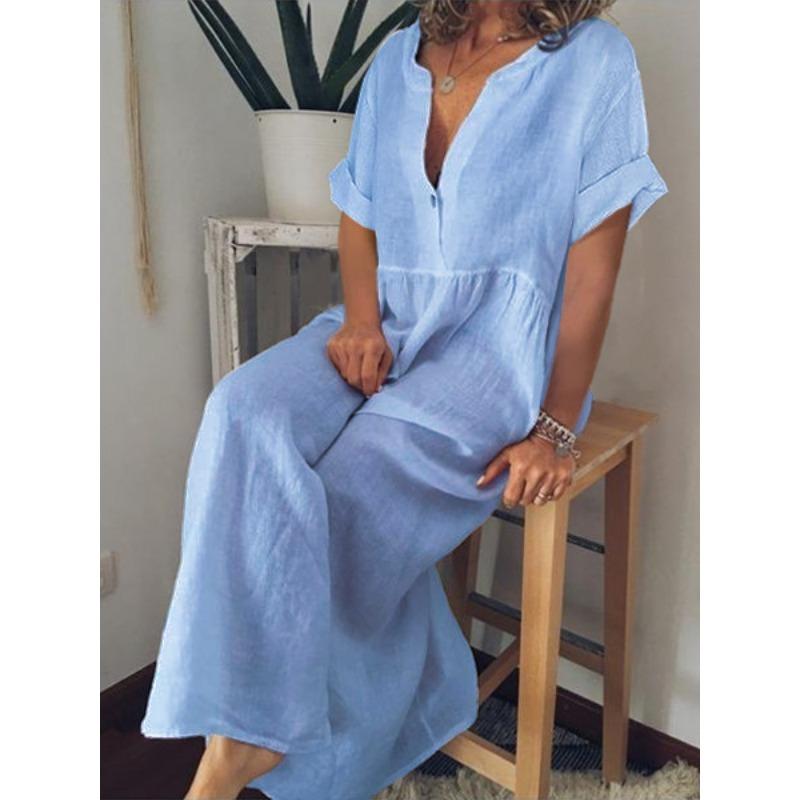 

Модное летнее женское платье свободного кроя большого размера однотонной расцветки S небесно-голубой