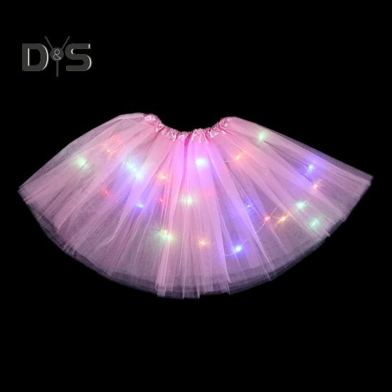 LED Light-Up Women Mesh Skirt Elastic Waist Illuminated Skirt Stage Show Colorful Gauze Skirt Multi Layer Full Mesh Skirt
