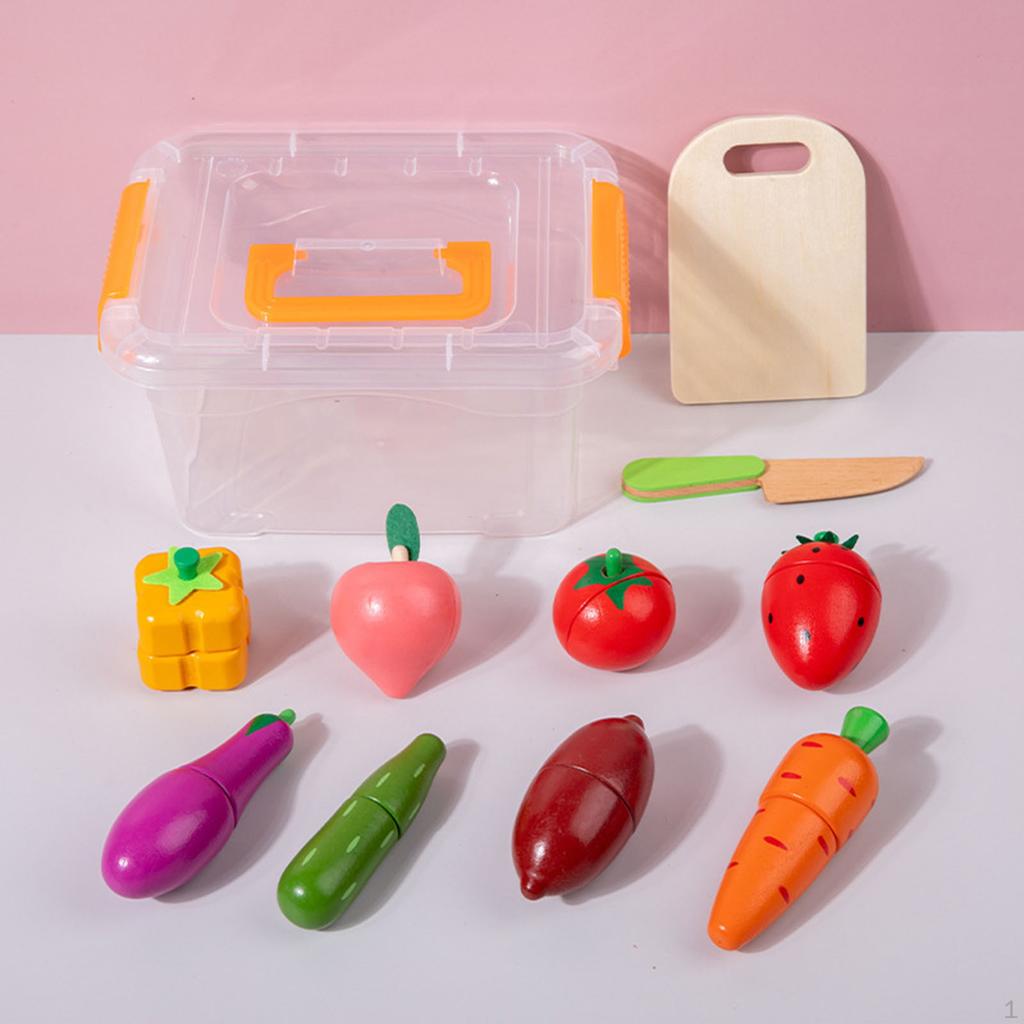 1 Cutting Fruit Vegetables Set Wooden Food Pretend Play Early Educational Toy for Toddler