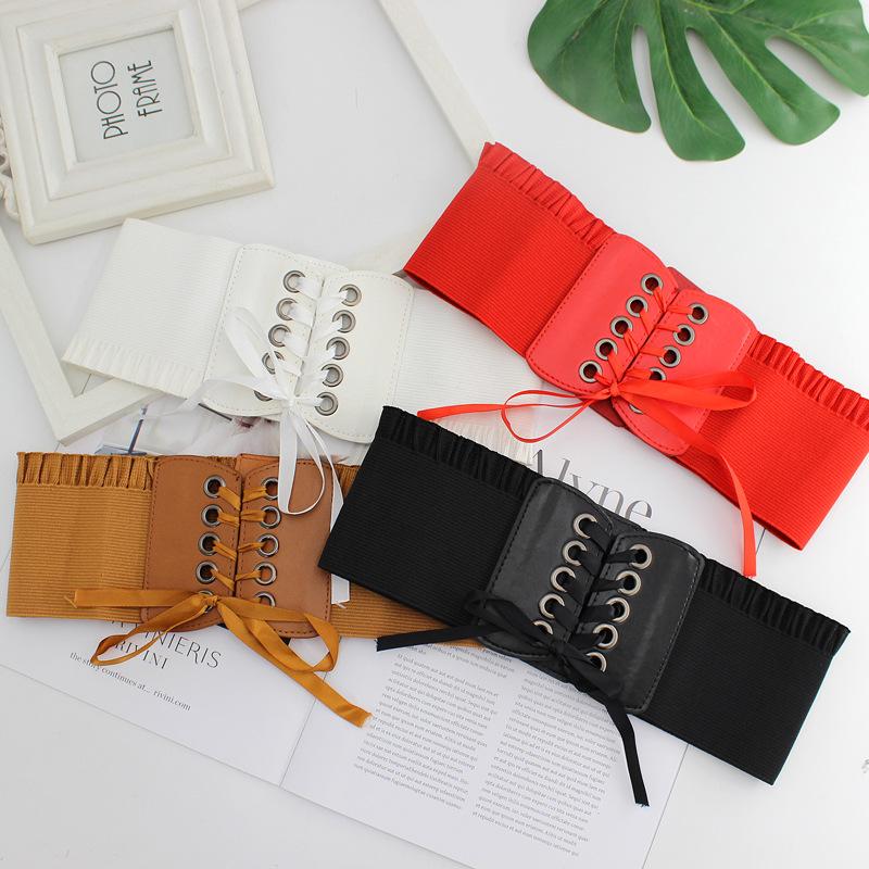 Women'S Extra Wide Waist Belt Dress Decorative Bow Strap Elastic Elastic Waist Seal