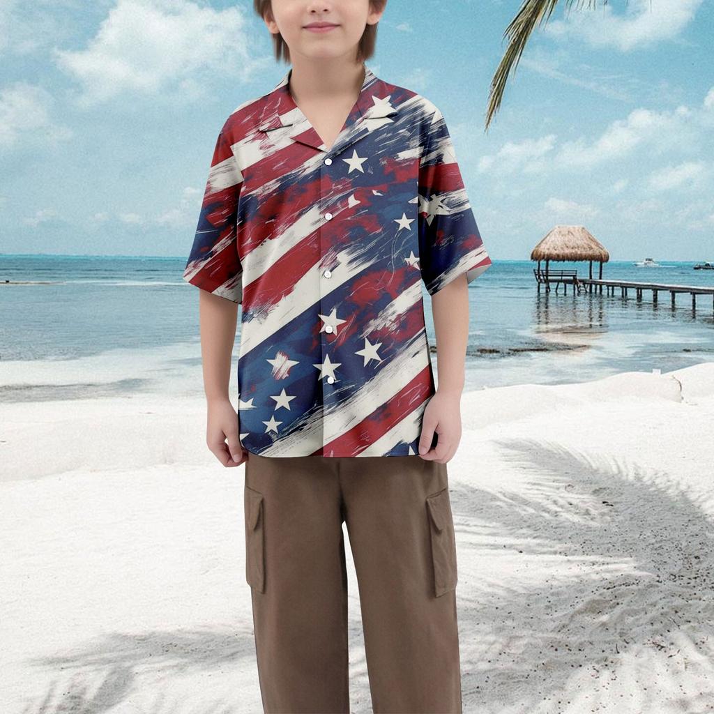 Boys' Casual Loose Short Sleeved Shirt With Fashionable Printed Shirt Top