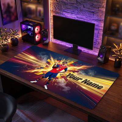 Tappetino per Mouse Grande Personalizzato Lamine Yamal, Stampa Testo Nome Personalizzato, Tappetino da Scrivania Antiscivolo con Logo Calcio, Regalo per Gamer