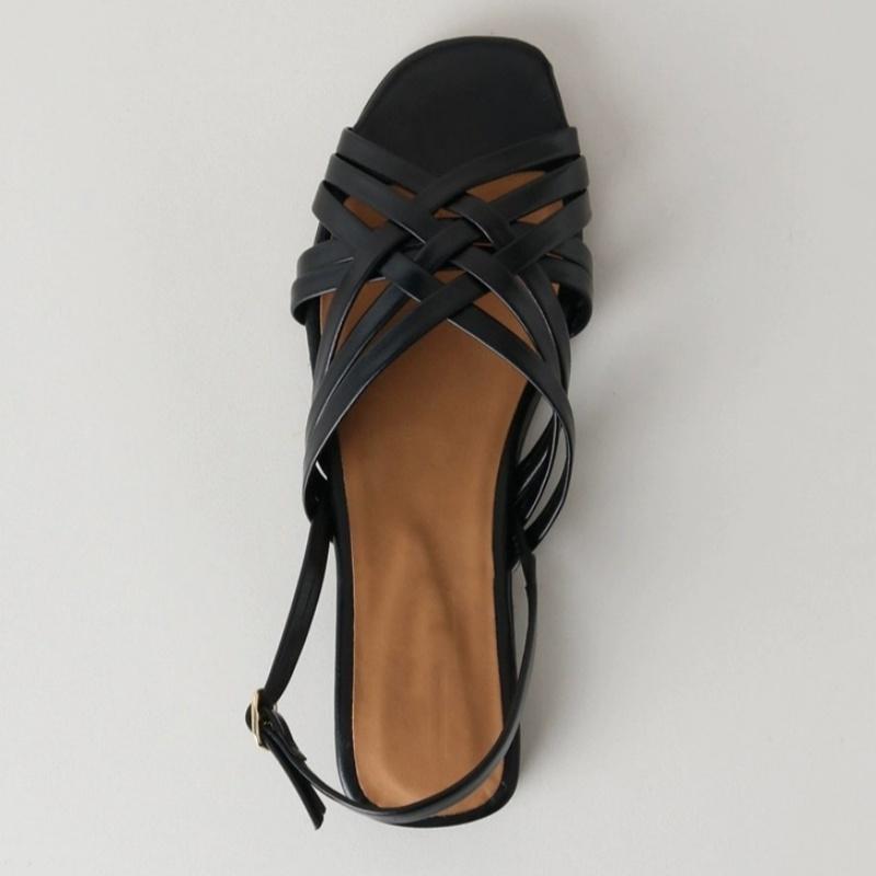 Fashion Rome Woven Sandals Low Heels Female Breathable Sandals Chunky 2025 Summer New Hollow Ladies Gladiator Shoes Sandalias De Mujer