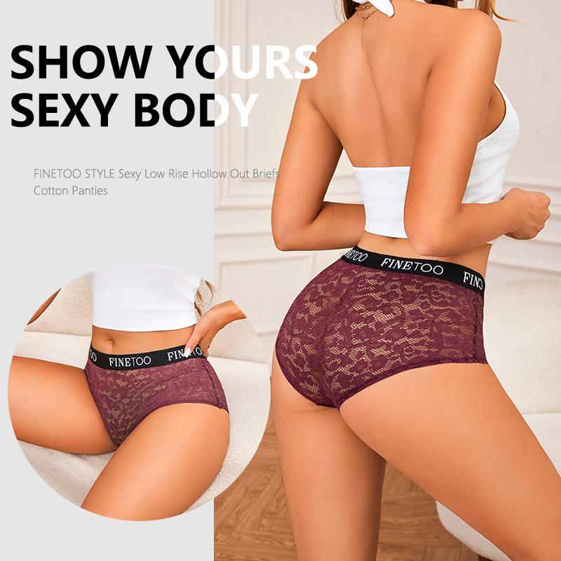 FINETOO 3Pcs/Set Mid-Waist Underpants Lace Boxer Briefs For Women Sexy Transparent Underwears Comfortable Soft Panties S-XL Size