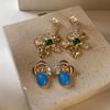 Luxury Rhinestone Flower Oval Resin Stud Earrings - Vintage Style