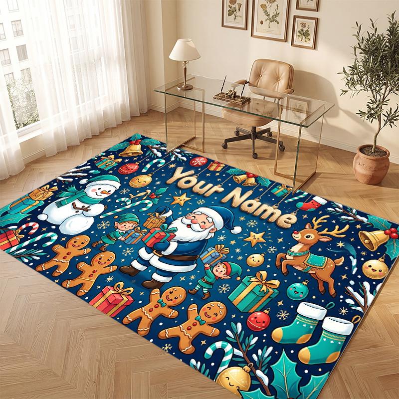 Tappeto Morbido in Velluto di Cristallo a Tema Natalizio Tappeto Antiscivolo per Pavimento con Stampa Nome e Testo Personalizzabili per Camera da Letto Soggiorno