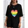 White T-Shirt With Rainbow Heart Print Kindness Equality Peace Love Inclusion Diverse Hope Design For Casual Wear And Pride Events