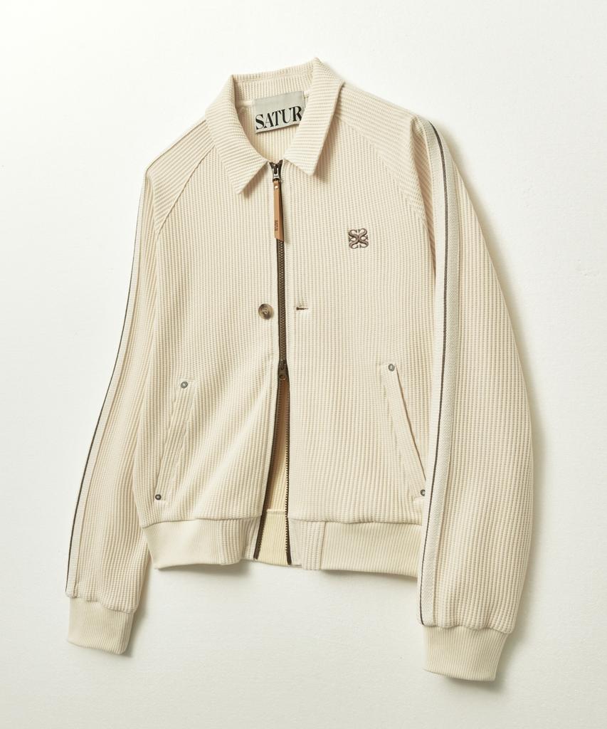 Satur Lawton Waffle Collar Track Zip-Up Jacket Cream