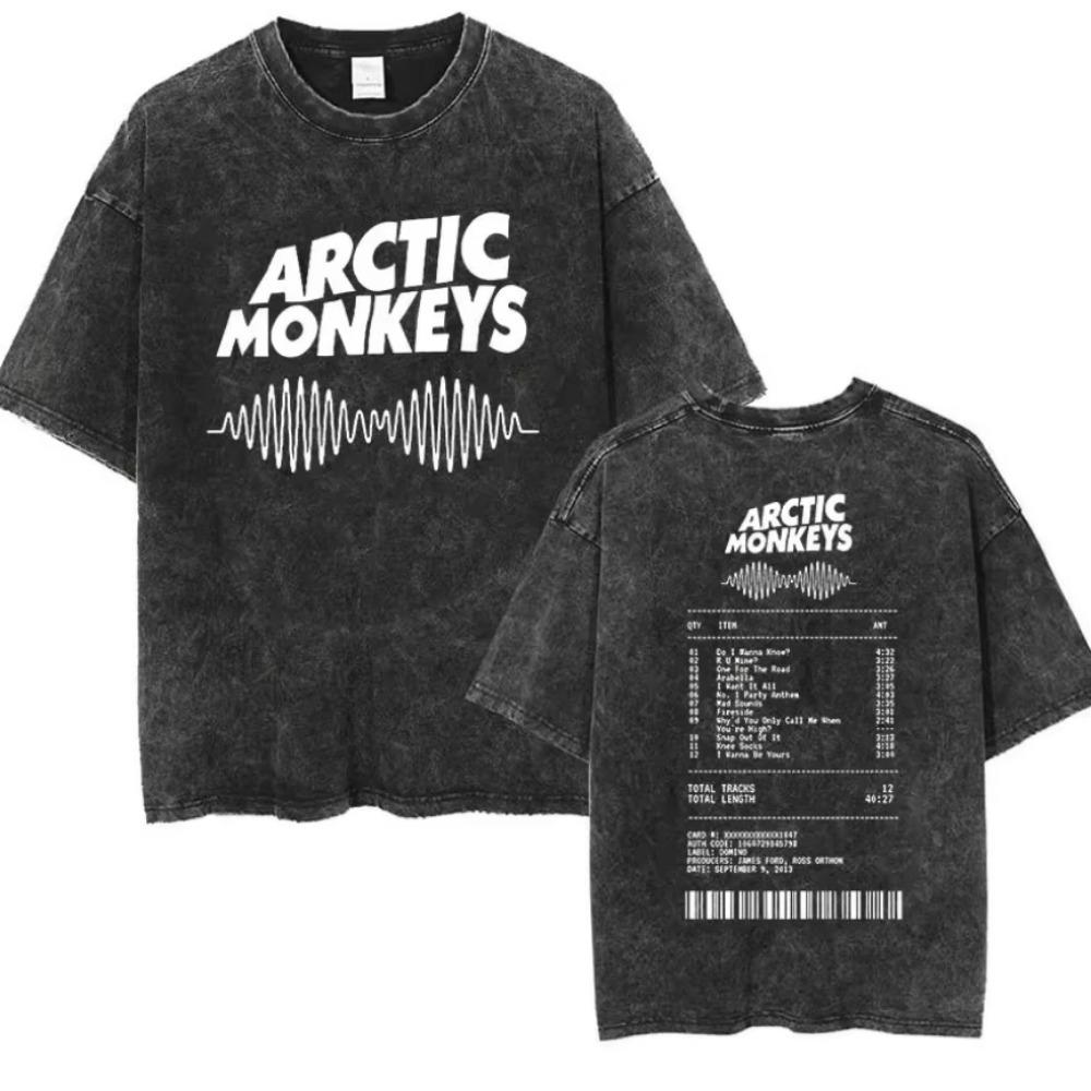Retro Arctic Monkeys Music Album Graphic T-Shirt Men Women Vintage Washed Oversized Short Sleeve Casual Streetwear Loose Cotton Daily Fashion Tee Tops