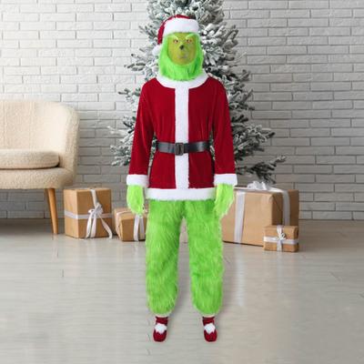 1 Set Weihnachtskostüm inklusive Oberteil, Hose, Hut, Gürtel, Handschuhen und Schuhüberzug, grün, Cartoon-Plüschtier, Cosplay, Weihnachtsmann, Aufführung, Drama, Bühne, Oper
