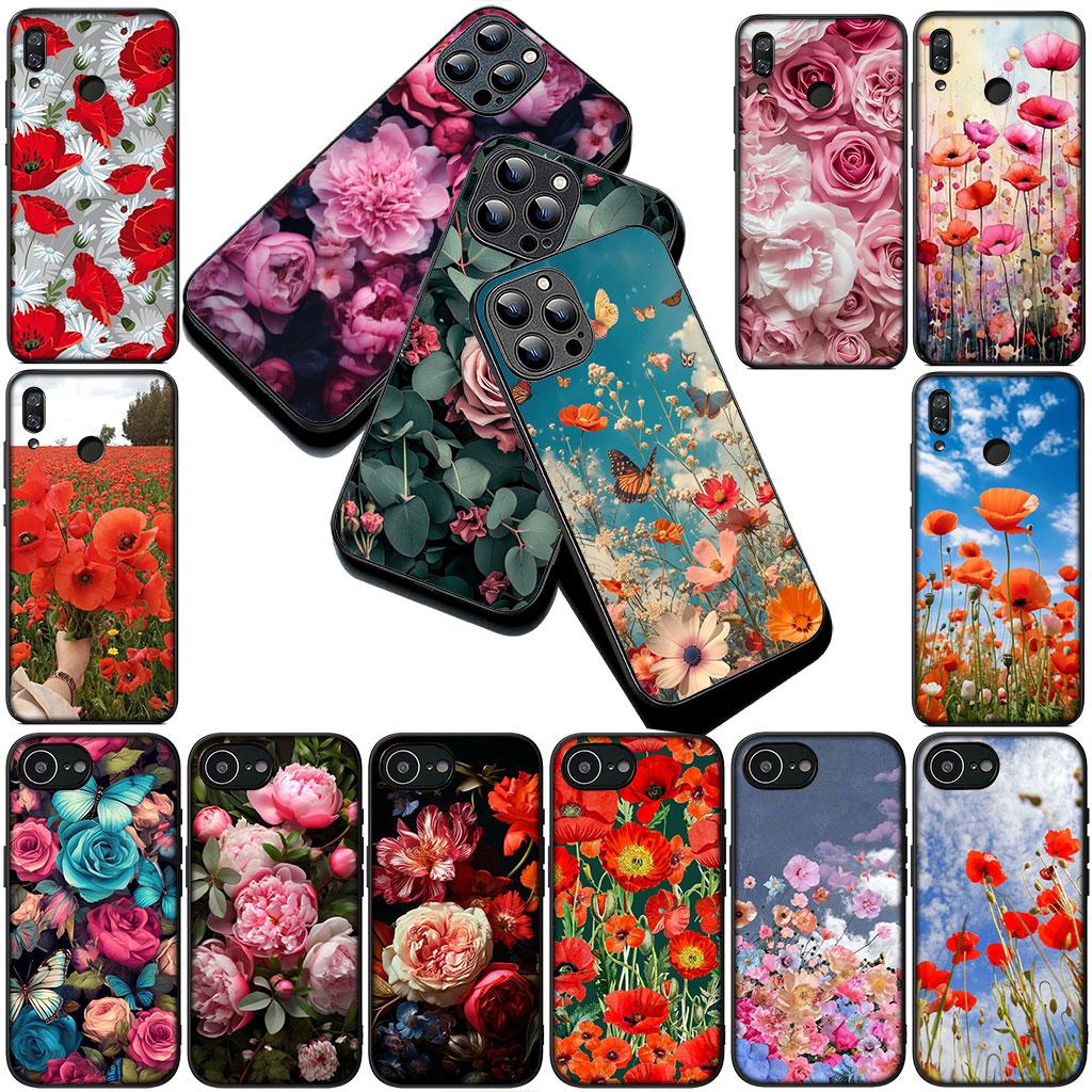 Phone Cover for Samsung Galaxy S25 S24 S23 FE Ultra Plus S7 Edge S25+ S23+ A56 5G Funda Casing Soft Case Poppy Flower Bloom Rose