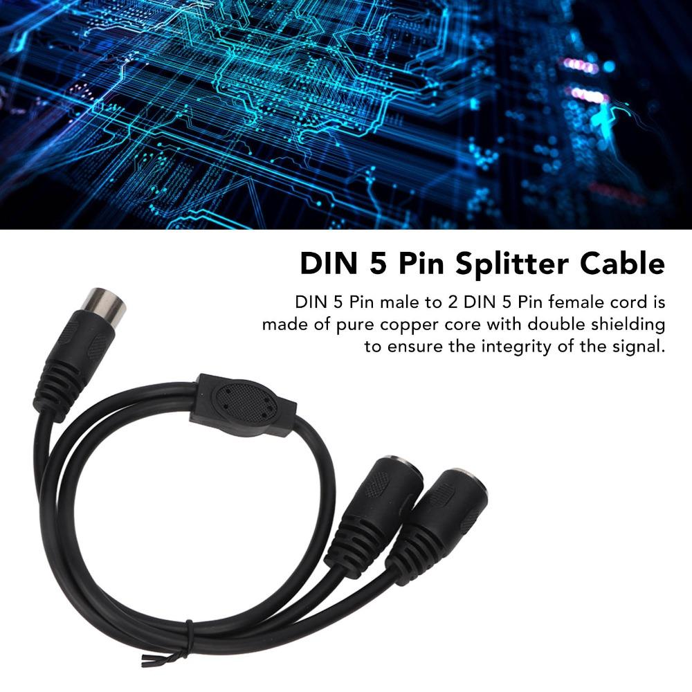 1.6ft DIN 5 Pin Male to 2 DIN 5 Pin Female Cable Y Splitter Cable Audio Signal Routing