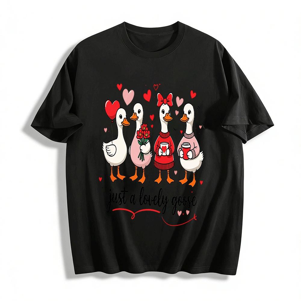 

Lovely Goose Heart Print Casual Top Sweet Festival Vibe Versatile Tee Pure cotton T-shirt 6XL