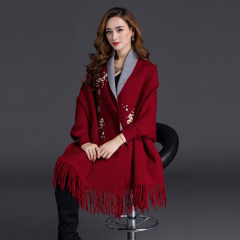 Autumn And Winter New Double-Sided Scarf Thick Warm Fashion Outdoor High Quality Comfortable Plum Embroidery Temperamental Shawl