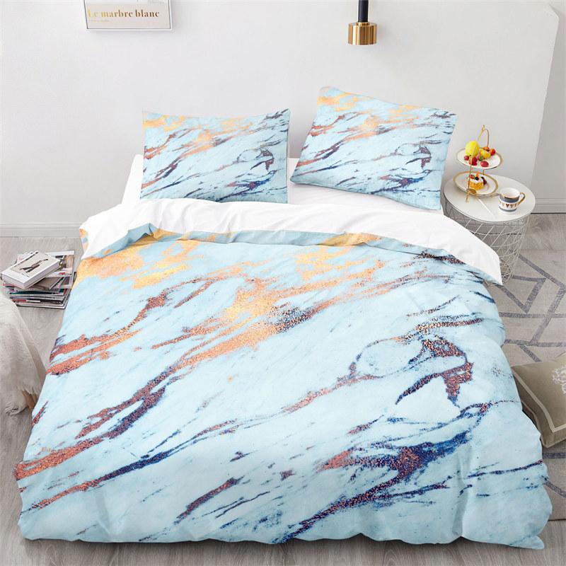 Blue Marble Print Duvet Cover Abstract Geometric Bedding Set King For Girls Kids Teens Microfiber Quilt Cover With Pillowcases