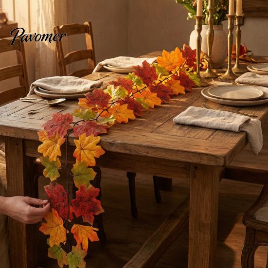 Thanksgiving Home Decor Artificial Fall Maple Leaf Garland, Autumn Foliage Hanging Vine, Flexible Decorative Vines Reusable Harvest for Fireplace