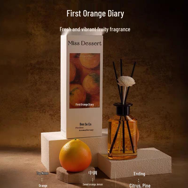 En Chu Orange Aroma Diffuser: Long-Lasting Scent for Home & Bath, Flameless Essential Oil Initial Orange Diary