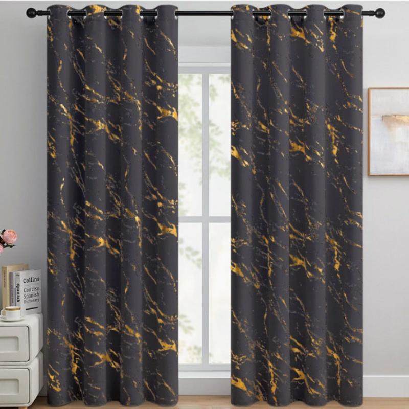 2pcs 100% Blackout Luxury Curtains - Gold Foil Jacquard with High Precision Weave Thickened Window Decor