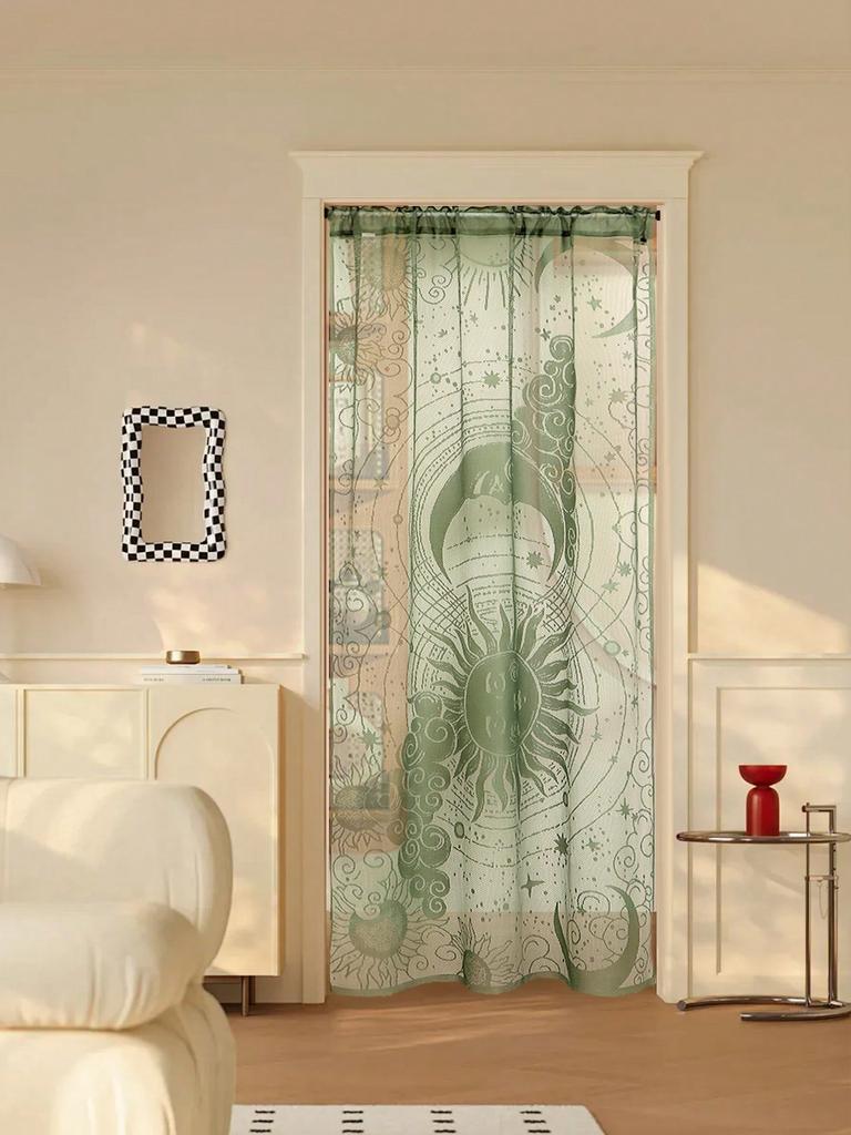 Cortina Transparente para Porta 72 Polegadas Bordada Floral Semitransparente Bordado Voile Floral Cortina para Porta Francesa Drapeado com Filtro de Luz Varão