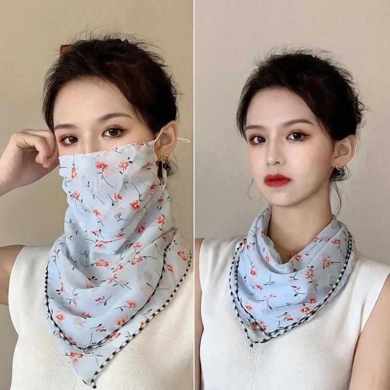 5pcs New Windproof Veil Ice Silk Breathable Face Protection Triangle Silk Scarf Sun Protection UV Loop Neck Scarf Thin Outdoor