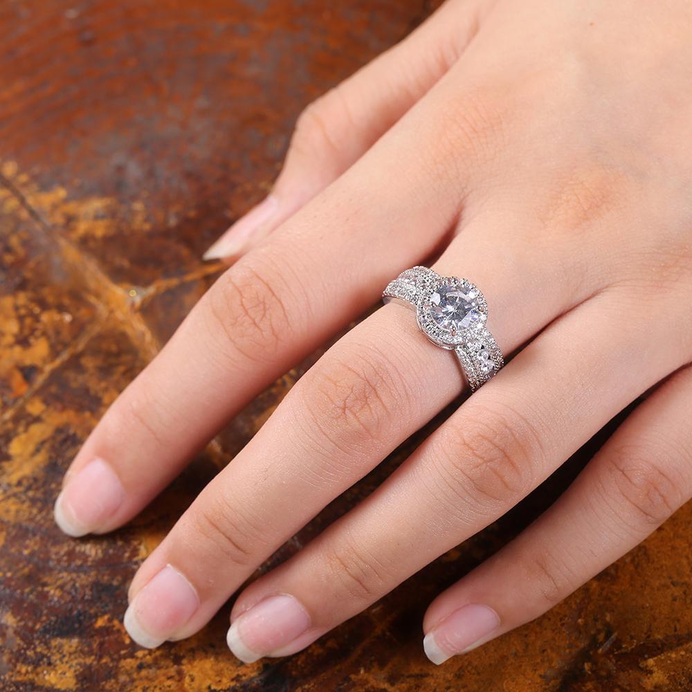 Neue klassische Braut-Ehering-Ewigkeitsringe mit rundem Zirkonia, luxuriöser Schmuck für Damen, hochwertiger silberfarbener Ring