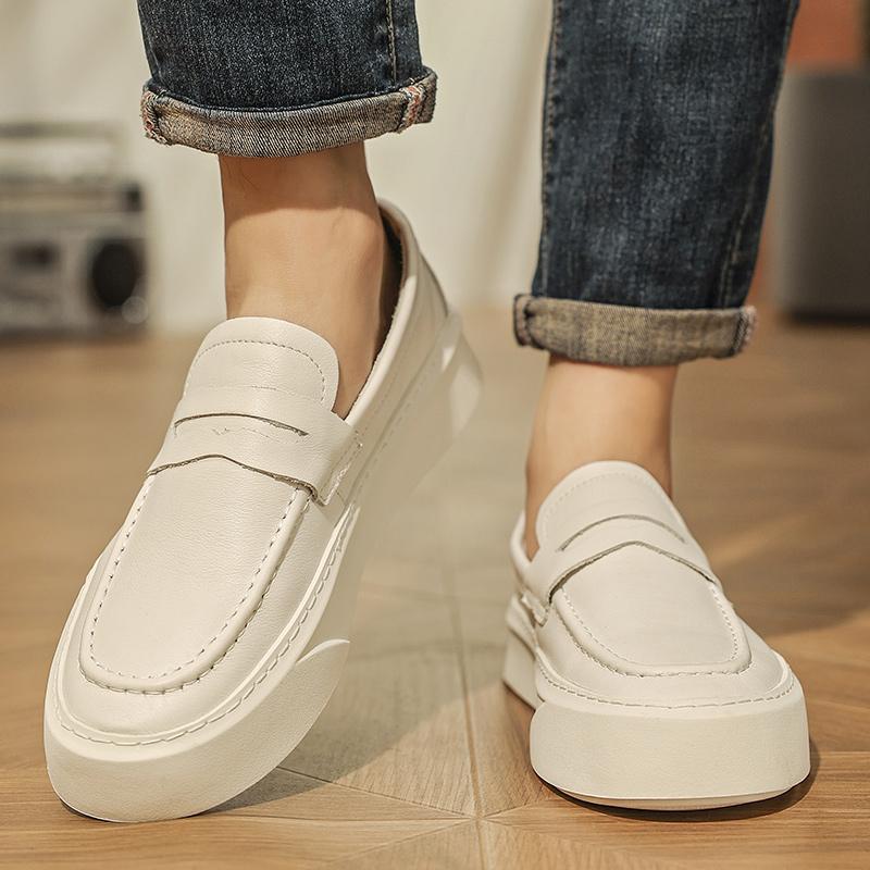 2025 New Men's Casual Shoes Genuine Leather Men Walking Shoes British Style Penny Loafers Mens Slip-on Thick Sole Outdoor Flats