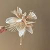 Korean Antique Chiffon Flower Pearl Tassel Hair Stick U-Shaped Hair Clip Temperament Chinese Style Hairpin For Women Headwear