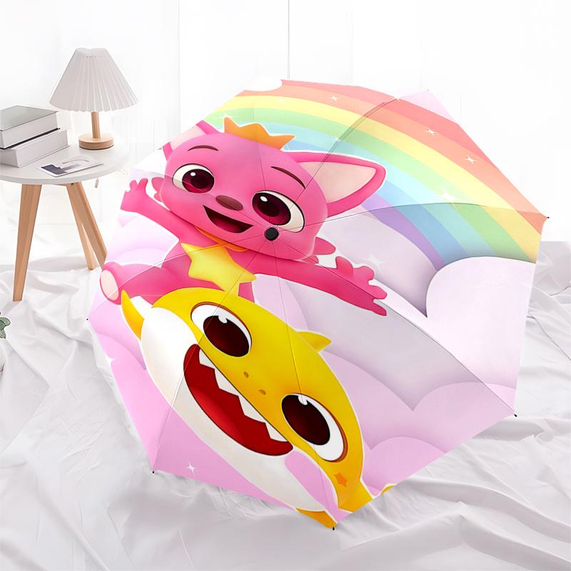

Pink Fox and Yellow Shark Rainbow Clouds Automatic Opening/Closing Umbrella - Foldable Design, 8-Bone Iron Frame, Ideal Gift for Fans, Trave