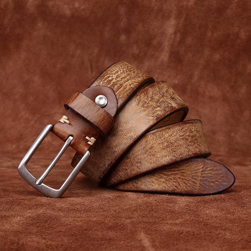 

Мужской кожаный ремень, простой модный тренд, пряжка из нержавеющей стали, кожаный утолщенный первый слой из коровьей кожи, матовый повседневный ремень в стиле ретро 130cm