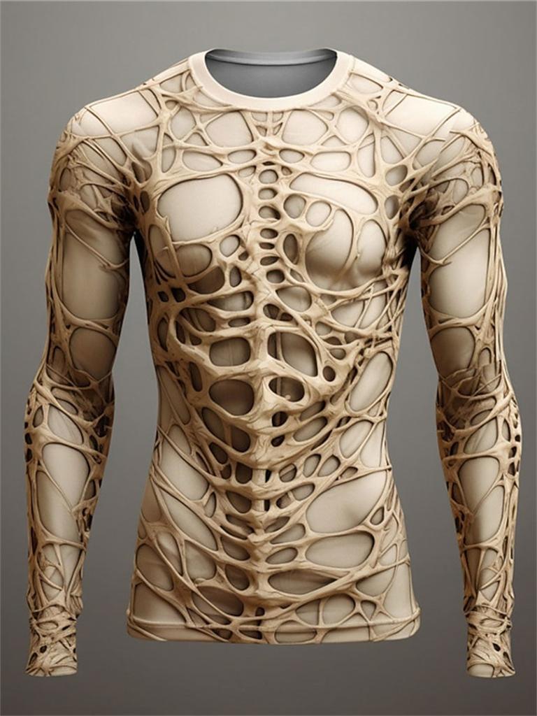 Lustiges Langarm-T-Shirt mit 3D-Totenkopf-Print für Herren, lässig, O-Ausschnitt, Baumwolle, lockere Oberteile, modische Kleidung mit menschlichem Knochenmuster, Herbst-T-Shirts