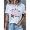 Women White Mermaid Mama Pink Shell Print Summer Casual Tee