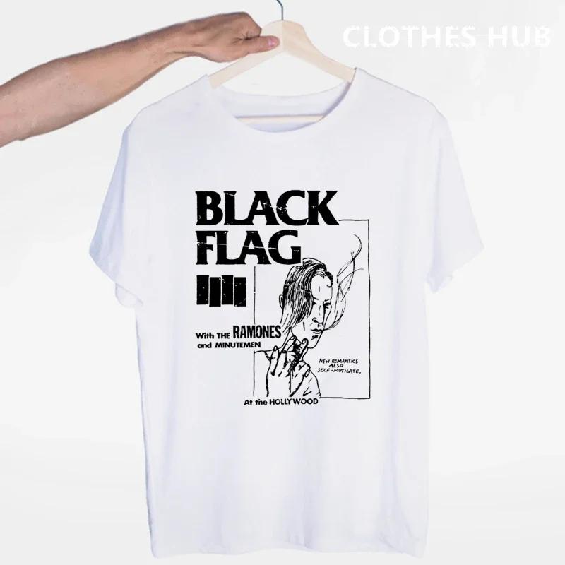 Black Flag T-shirt Summer O-Neck Short Sleeve Punk Rock Band Henry Rollins Large Bars Tshirt