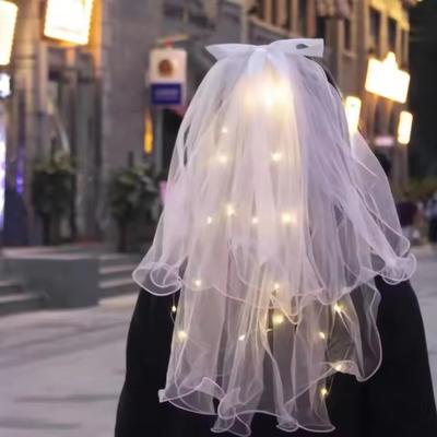 Velo de Novia LED Iluminado Velos de Novia con Pinza para el Cabello Tul Fiesta Festival Disfraz de Halloween