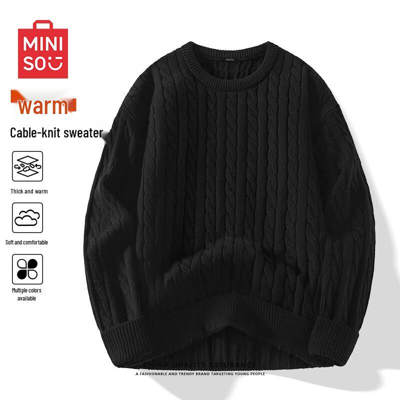 MINISO Men's Heavyweight Cable Knit Crew Neck Sweater