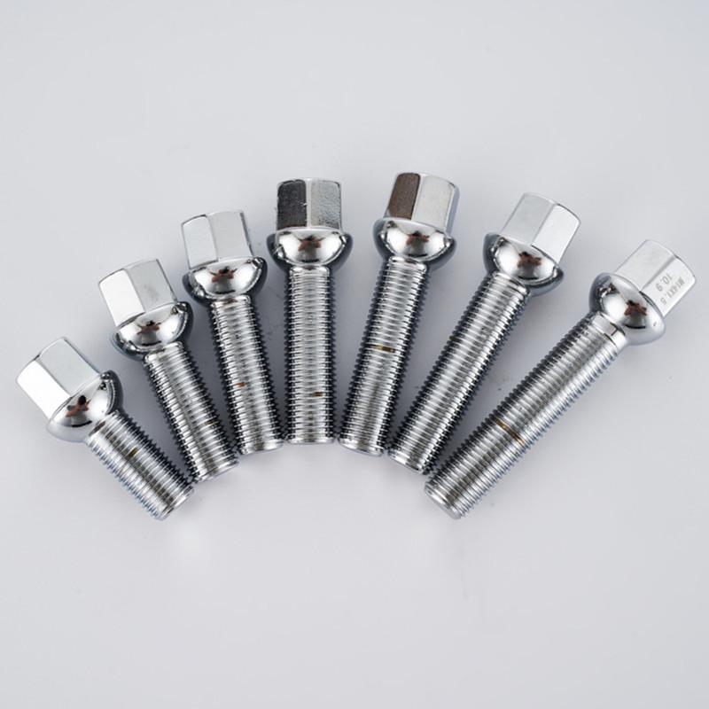 M14 x 1.5 Ball Seat Lug Bolt 17mm Hex 28mm/35mm/40mm/45mm Thread Length Chrome Finish Wheel Bolts Sliver M14x1.5
