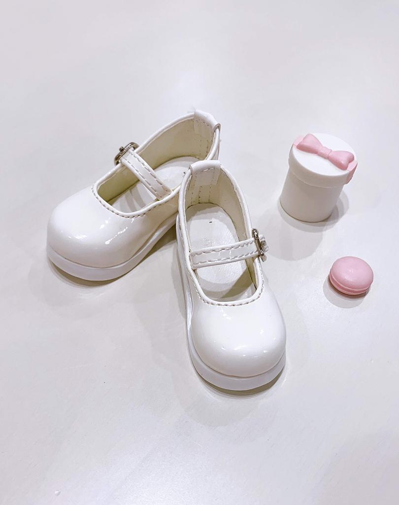 Sunny Step Doll Scale Doll Strap Lolita Enamel Shoes, White, 1/4 Shoes, Black, (White, 1/4 Scale)