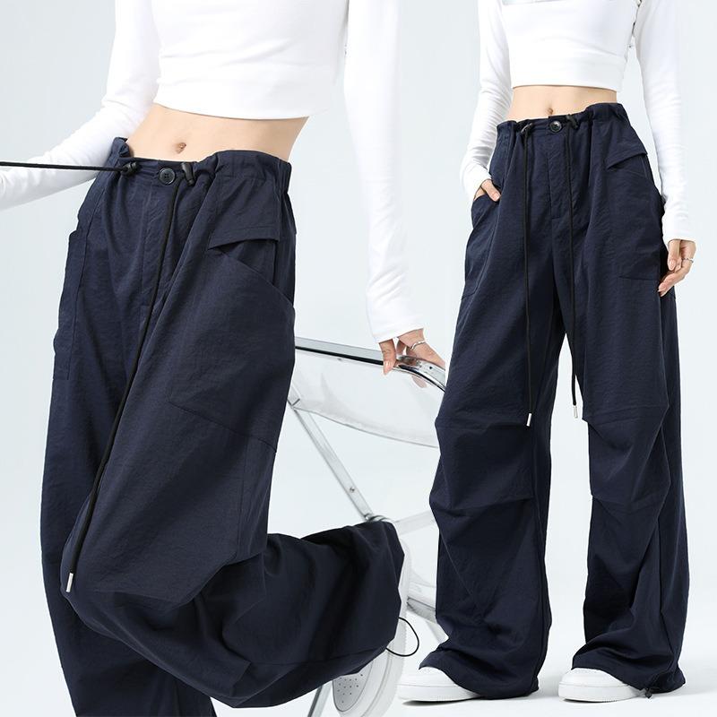 Blue Overalls Women's Summer Thin New High-waisted Thin Parachute Casual Wide-leg Quick-drying Pants