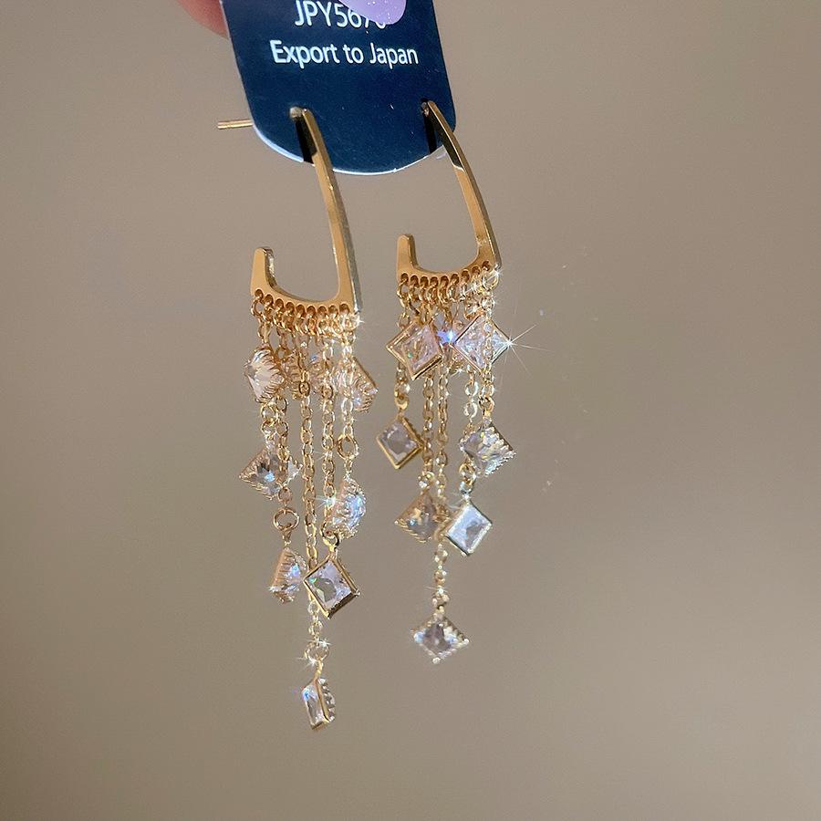 18K Gold-Plated Zircon Pearl Tassel Earrings for Women - Elegant High-End Fashion Jewelry