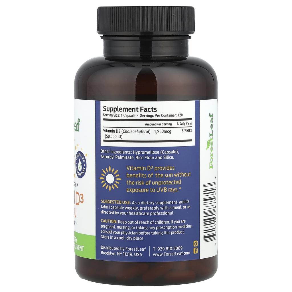Maximum Strength, Vitamin D3, 1,250Mcg (50,000Iu), 120 Veggie Caps