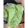 Green Round Neck Bow Knitted Cardigan for Women Spring Autumn Design Soft Lazy Versatile Raccoon Velvet Sweater Jacket